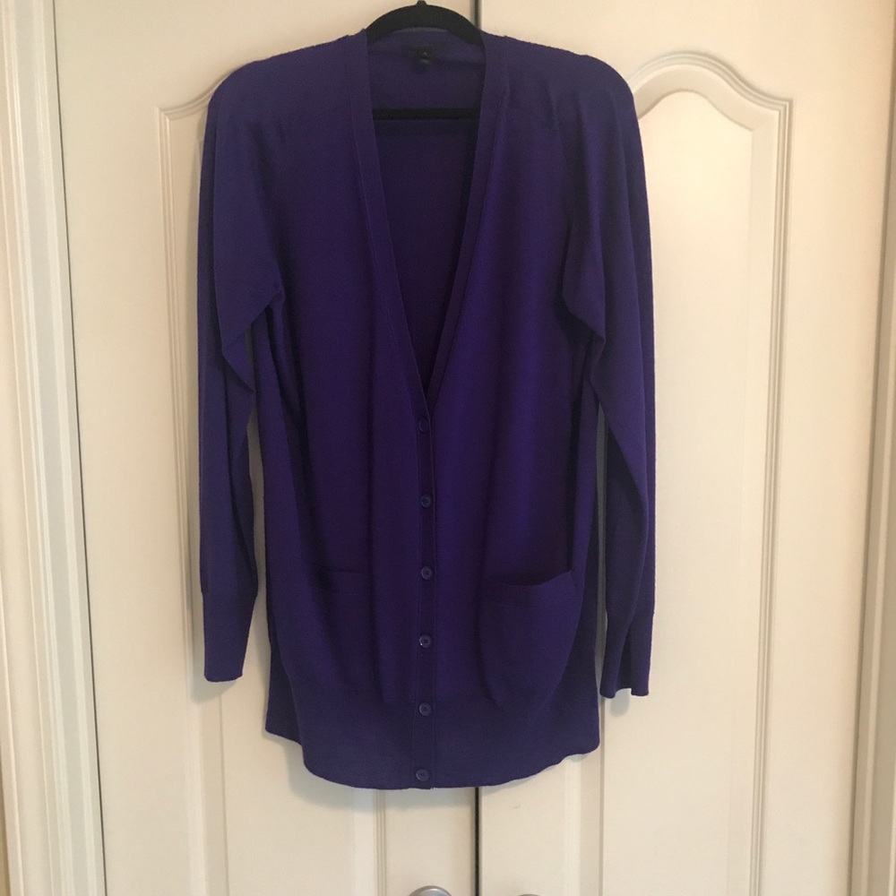 J Crew Purple Classic Merino Wool Long Cardigan